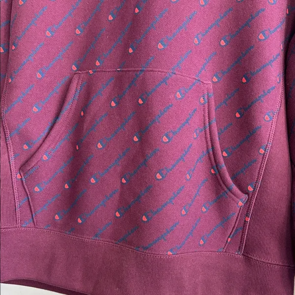 Champion Reverse Weave Hoodie Small Women's All Over Logo Print Burgundy Maroon - Image 4