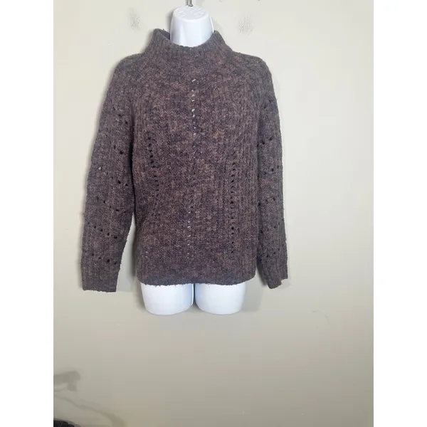 Madewell Pointelle Mockneck Pullover Sweater Brown Marled Wool MC031 Size S - Image 4
