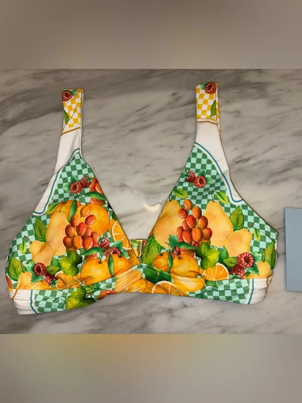 NWT Antonio Melani Fruit Print Bikini Set Checkered Two Piece Swimsuit Small - Image 6