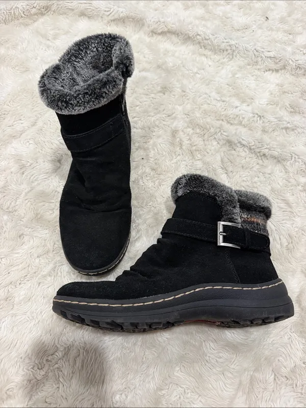 BareTraps Black Suede Winter Ankle Boots with Gray Faux-Fur Cuff Womans size 7.5 - Image 3