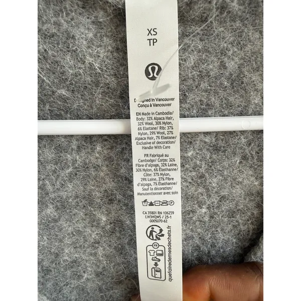 Lululemon Alpaca Wool Blend Cropped Cardigan Sweater Grey XS LW3HQWS - Image 4