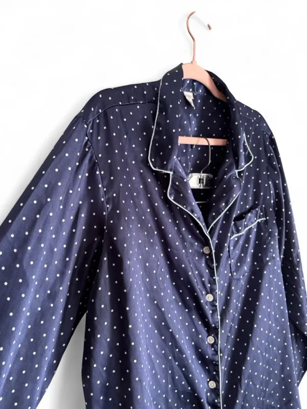 PINK Victoria's Secret Signature Satin Long Pajama Set Navy Polka Dot Size 2XL - Image 3
