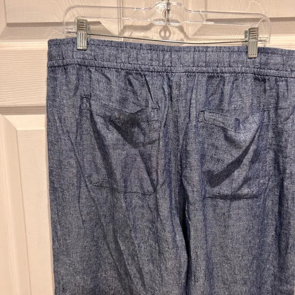 Old‎ Navy Women High Rise Wide Leg Linen Blend Pants Size L Blue Casual Beach - Image 4