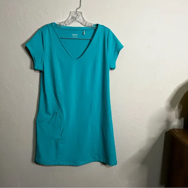 Toad&Co Tech Tomboy Cap Sleeve Teal V-Neck Athletic‎ Dress - Image 2
