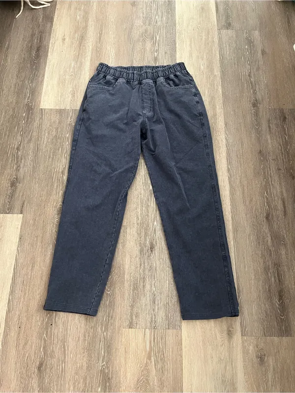 Zara Womens XL Jogger Charcoal Gray Washed Denim Pull On Straight Leg Jeans - Image 2