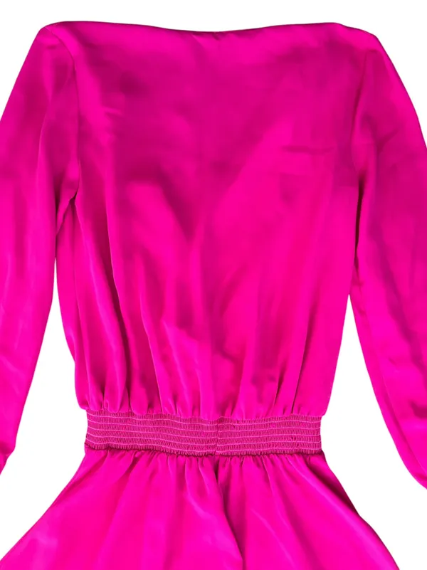 Amanda Uprichard Women’s Ciara Surplice Neck Long Sleeve Smock Waist Pink Dress - Image 7
