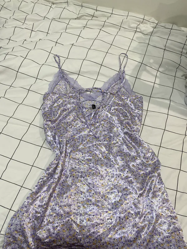 H&M purple floral satin lace mini slip dress - Image 3