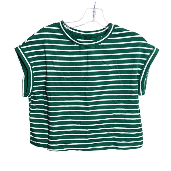 NWT Tankaneo Womens Short Sleeve Crop Top Green White Striped Summer‎ Tee Medium - Image 2