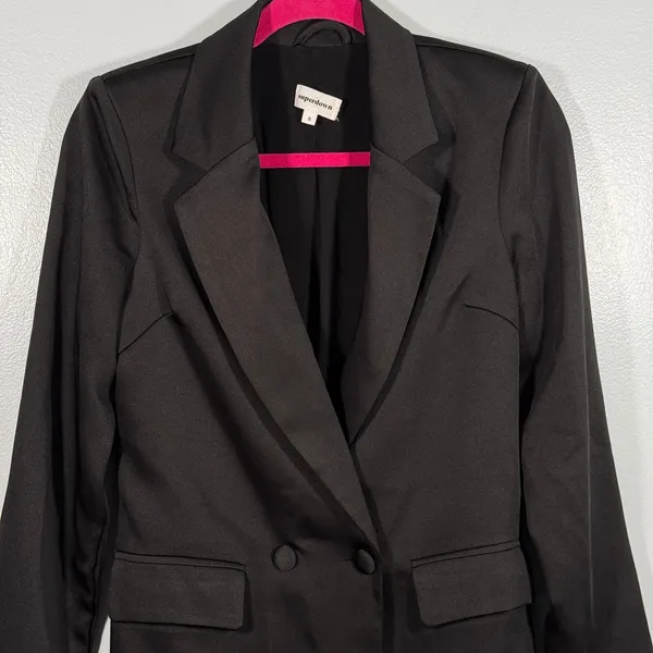 Superdown Revolve Miley Black Oversized Satin Blazer Mini Dress Small - Image 3