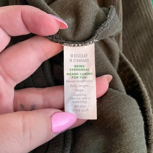 Aerie Women M Reg Olive Green Corduroy Ribbed Flare Pants Festival Boho Lounge - Image 9