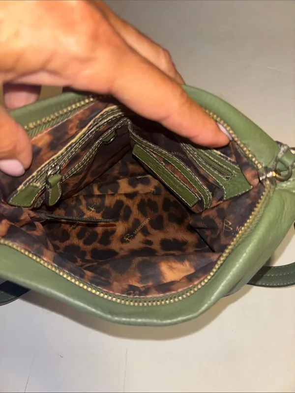 B Makowsky Olive Green Leather Crossbody Silver Hardware With B Hang Tag - Image 10