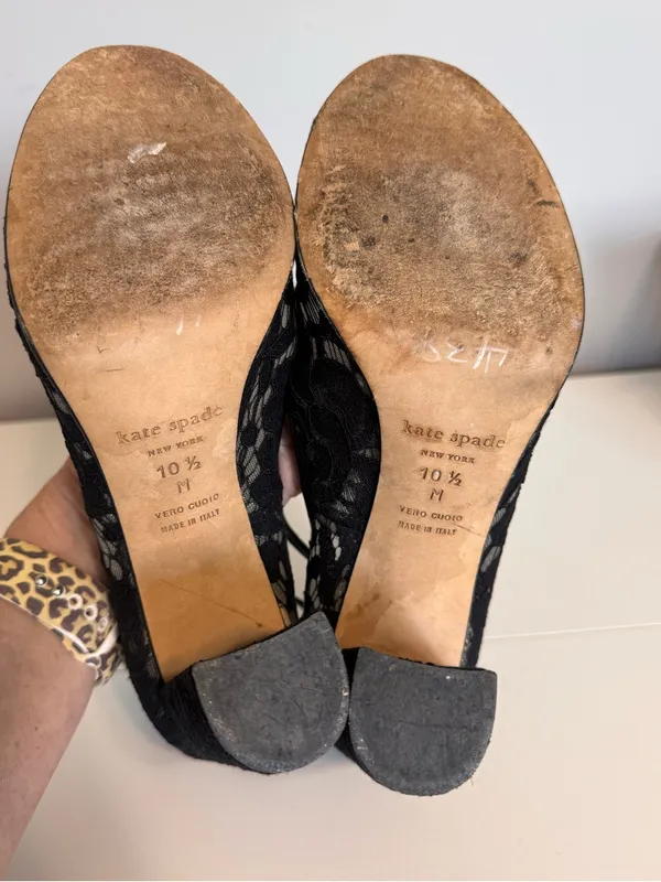 Kate Spade New York Black Lace Ankle Strap Block‎ Heel Pumps 10.5M - Image 14