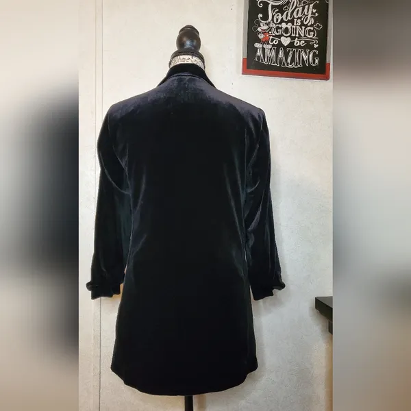 Express Velvet Longline Blazer Black Soft Velvet Open Front Jacket Women XS/TP - Image 3