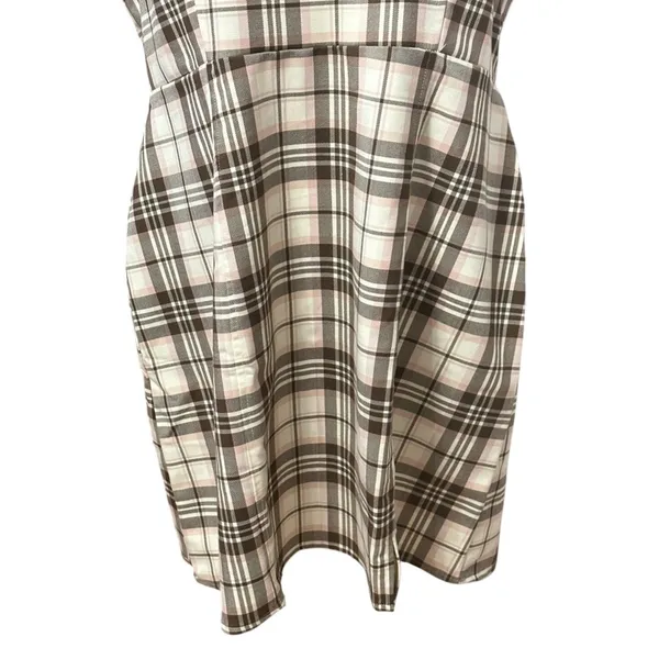 BP Brown Cream Tartan Plaid Mini Dress 1X Spaghetti Strap Sleeveless NWOT Preppy - Image 4