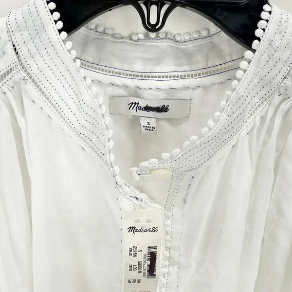 Madewell Shirred Lace Trim Top Blouse Cotton Viscose Lightweight White Small NWT - Image 9