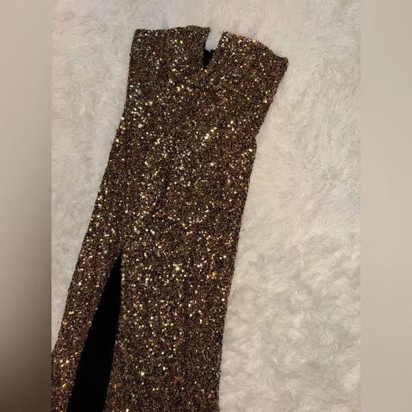 NEW Dress the Population Fernanda Gold Sequin Strapless Gown Sz L - Image 6