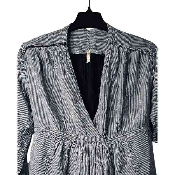 Free People Top Womens Size S Blue White Cotton Relaxed Pullover Boho Peplum - Image 5