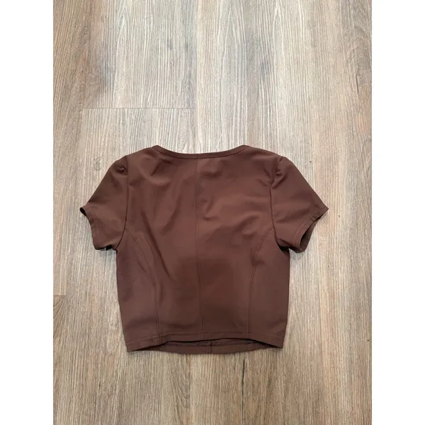 OFFLINE by Aerie‎ Goals Ribbed Short Sleeve V-Neck Crop Top Brown XS Activewear - Image 3