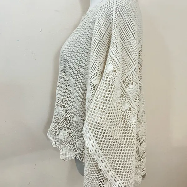 Anthropologie Sparrow Cream Summer Scalloped Crochet Poncho Top XS - Image 4