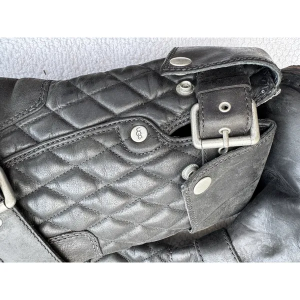UGG Conor‎ Quilted Black Leather Australia Mid Moto Boots Size 6 Bike - Image 10