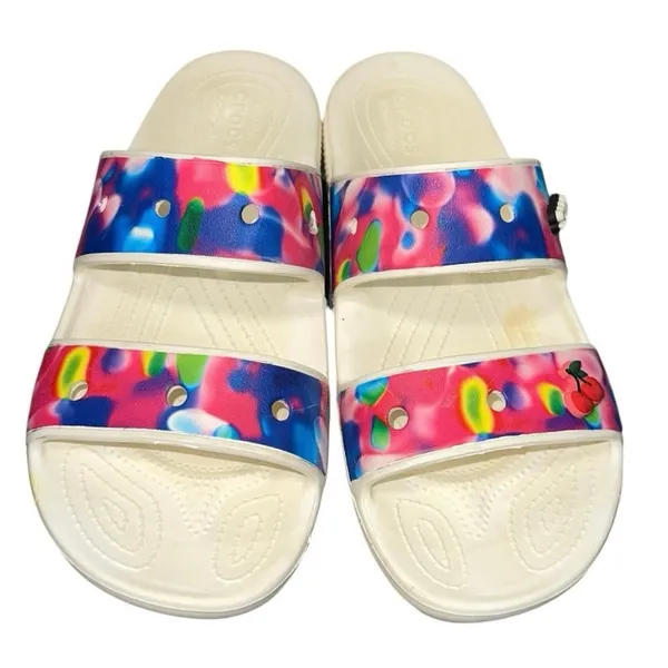 Crocs Classic Slide‎ Sandals Tie Dye Cherry Graphic Women's 9 Men's 7 - Image 5