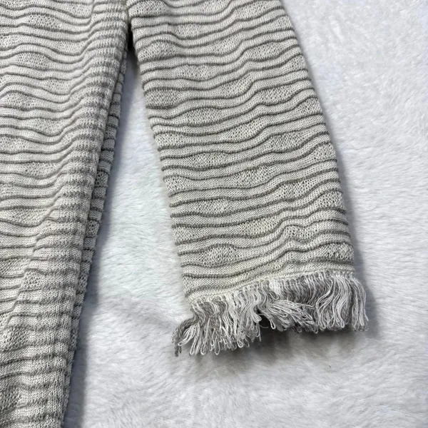 NIC+ZOE S Ivory Gray Textured Wave Knit‎ Fringe Longline Open Front Cardigan - Image 3