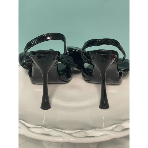 Black Patent Leather Size 6.5 Slingback Heels Open Toe Bow‎ Classy S-312 - Image 4