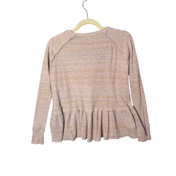 Free People We The Free Womens Henley Top S Pink Waffle Knit Peplum Boho - Image 2