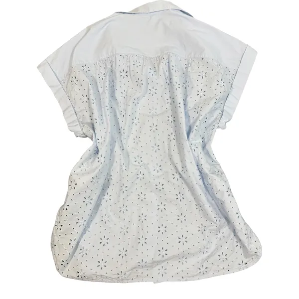 Gap Eyelet Blouse Womens L Light Blue Embroidered Button Front Cap Sleeve Top - Image 12