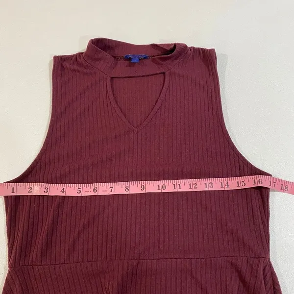 Aeropostale Burgundy Ribbed Fit & Flare Dress Women’s Large Sleeveless Mock Neck - Image 4