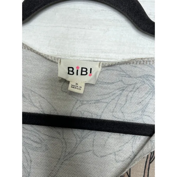 BiBi Floral Hoodie Top Taupe Lightweight Pullover Small Boho Casual - Image 3
