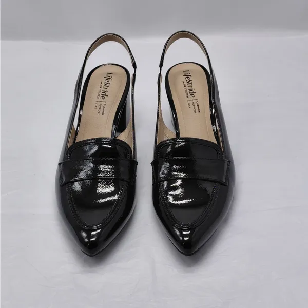 LifeStride Womens Angel Slingback Loafer Pump Sz 6.5 M Black Patent Office Shoe - Image 8