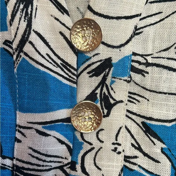 ZARA Blue White Floral Linen Blend Blouse Top NWT XL Oversized Kimono Sleeve - Image 9