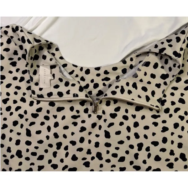 Melloday Dalmatian Print Short Sleeve Blouse Cream‎ Black Zip Back Small - Image 8
