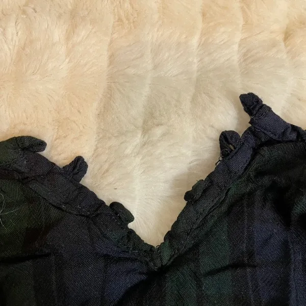 HOLLISTER Extra Small‎ Plaid Green Black Tank Top Adjustable Straps Missing Ties - Image 3
