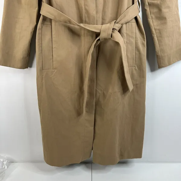 COS women’s Size 34 S Trench Coat Belted Jacket Khaki‎ Long Collarless Pockets - Image 4