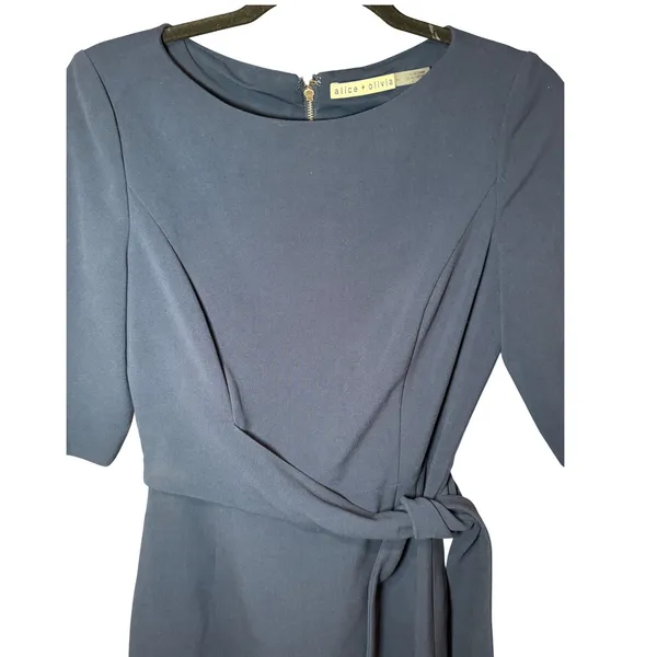 Alice +‎ Olivia Virgil Boatneck Mini Dress Tie Waist Short Sleeve Blue Size 4 - Image 3