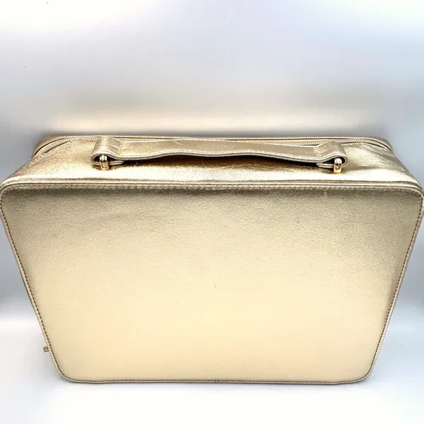 Lancome Makeup Train Case Travel Bag Gold Metallic Rose Vanity Decor Large NEW‎ - Image 2