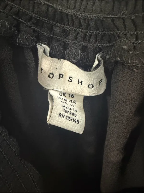 Topshop Black Sheer Smocked Neck Blouse - Image 4