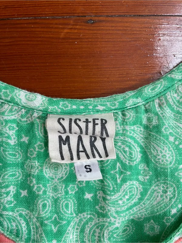 Sister Mary Green Paisley Embroidered Tiered Cotton Mini Boho Dress Sz S 🧡🎀 - Image 9