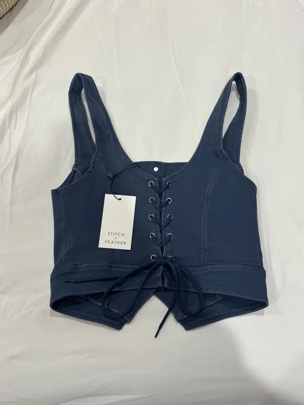 Navy Denim Tank Top With Buttons Blue Size L - Image 2