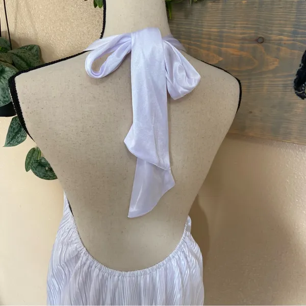 NWOT Lulus Pretty Aura White Satin Plisse Mock Neck Mini Swing Dress - Image 5