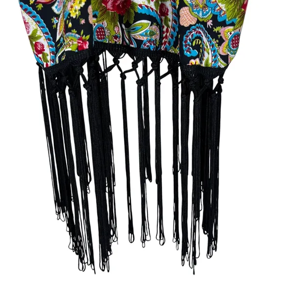Cotton Candy Floral Paisley Halter Crop Top Multicolor Boho Fringe Size S - Image 3