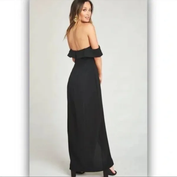 Show me your mumu upton off shoulder solid black high slit‎ maxi dress xxs - Image 3