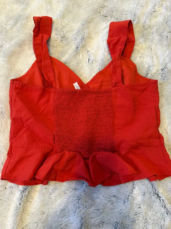 American Eagle Outfitters Red Peplum Crop Top - Image 3