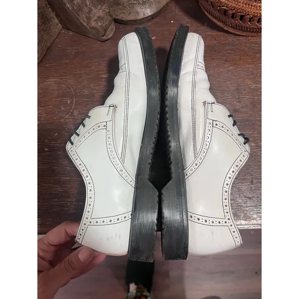Yohji Yamamoto x George Cox White Leather Brogue Derby Shoes Made in England 8.5 - Image 8