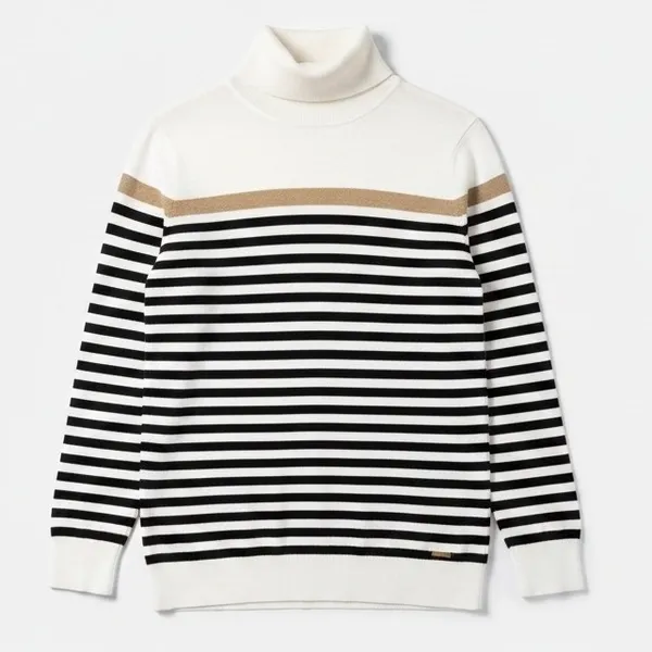 Tommy Hilfiger Turtleneck Sweater Large Striped Metallic White Gold Coastal Prep - Image 10