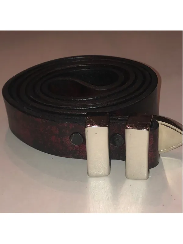 Deep Red Faux Leather Belt with Silver Tone Hardware - Image 3