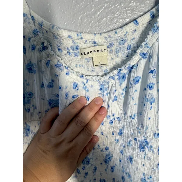 Aeropostale Babydoll Midi Dress Smocked Floral Milkmaid Fairy Garden Whimsy XL - Image 10