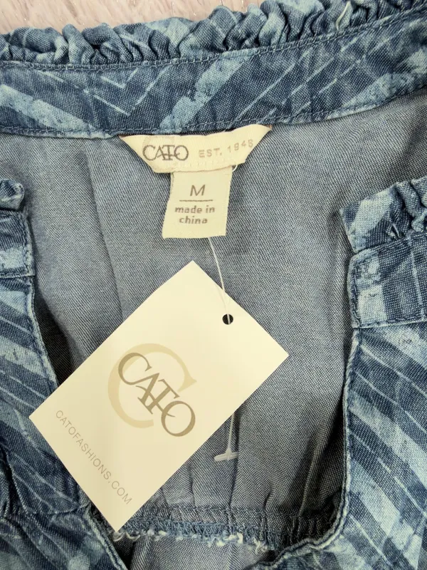 Cato Blue Chevron-Pattern Button Down Blouse - Image 2